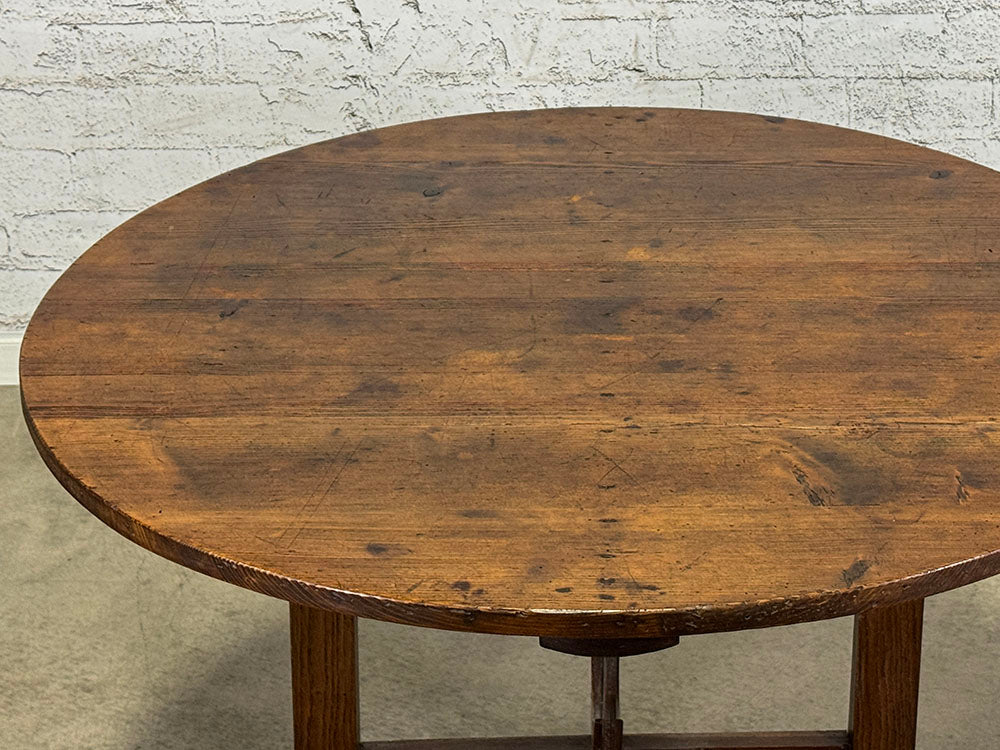 Burgundy Vendage Table, Pine Top and Oak Base