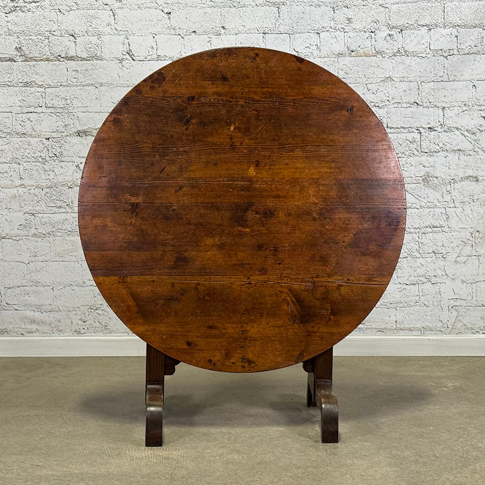 Burgundy Vendage Table, Pine Top and Oak Base
