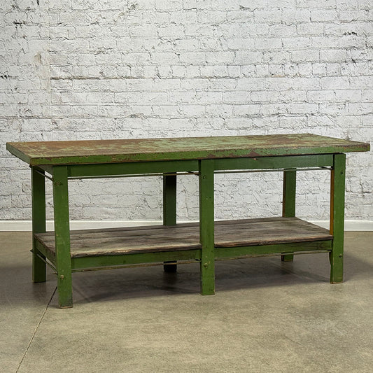 Metal Work Table with Wood Shelf