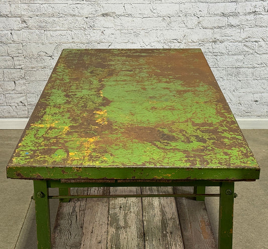 Metal Work Table with Wood Shelf