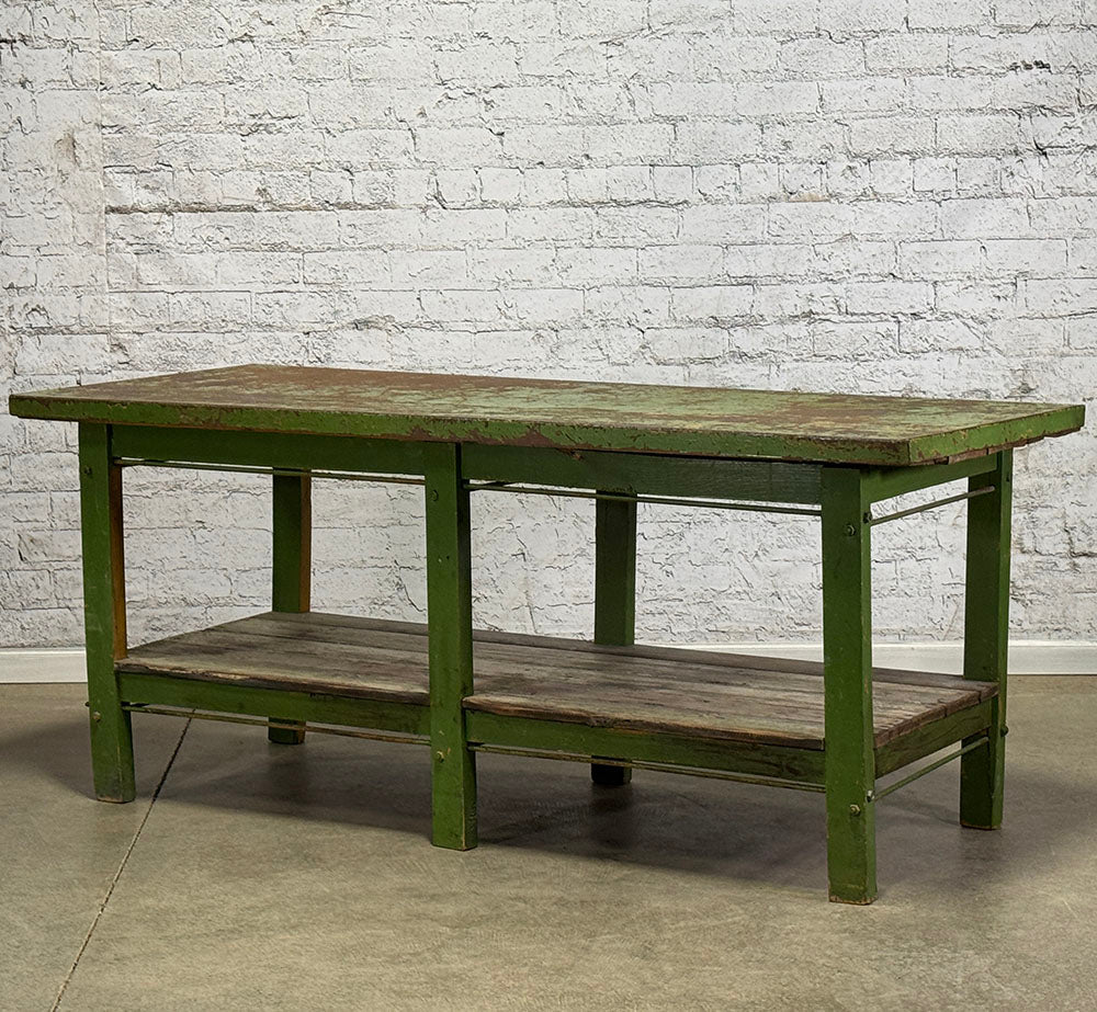 Metal Work Table with Wood Shelf