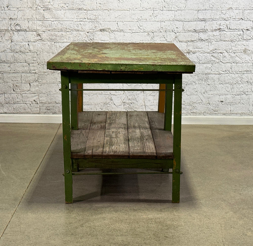 Metal Work Table with Wood Shelf
