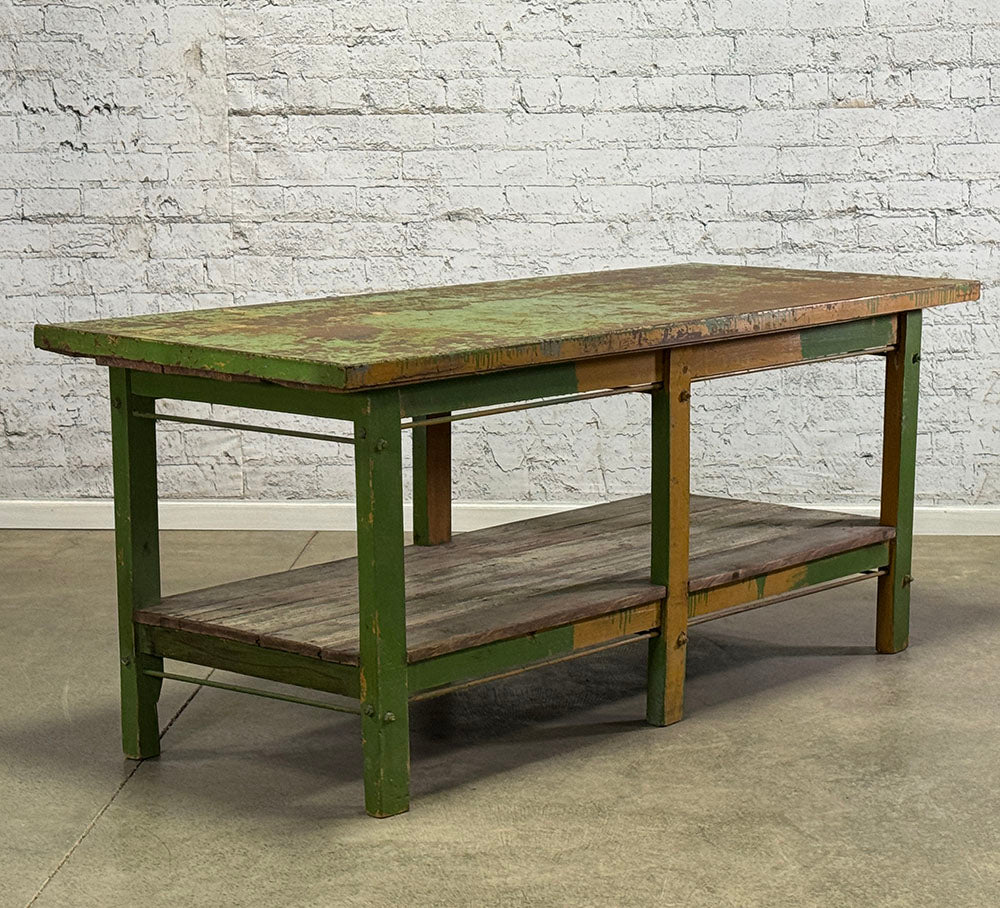 Metal Work Table with Wood Shelf