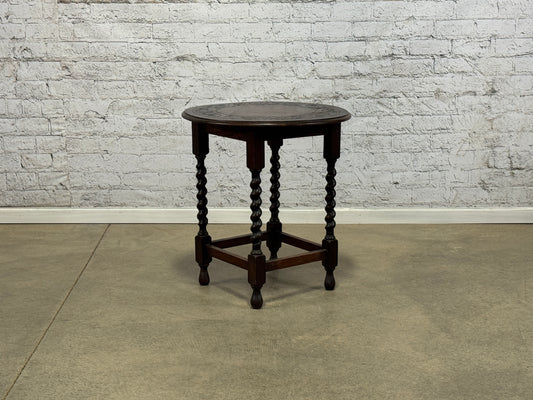 Round Barley Twist Side Table with Carved Top