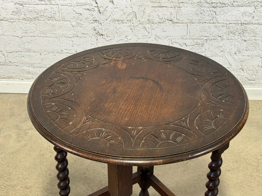 Round Barley Twist Side Table with Carved Top