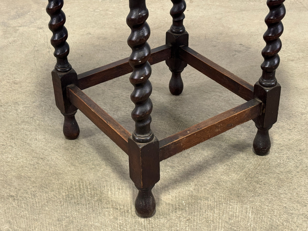 Round Barley Twist Side Table with Carved Top