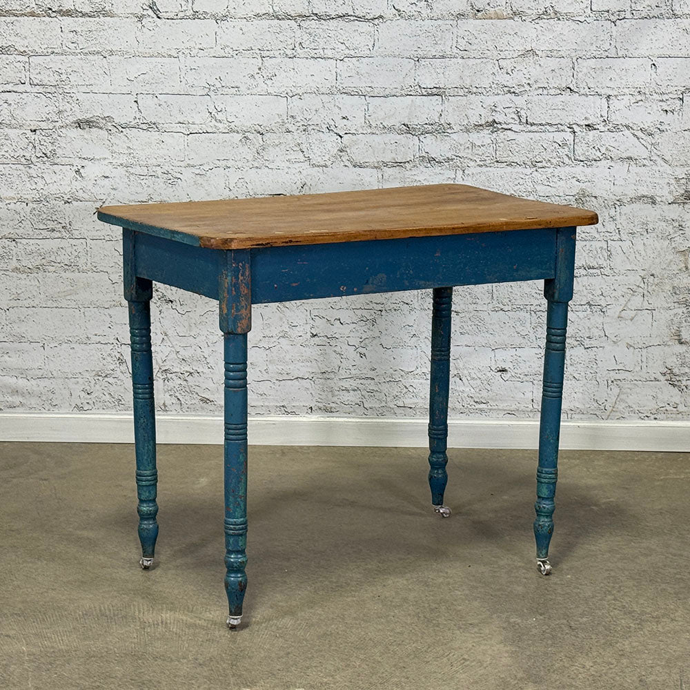 Pine Top Table With Blue Base