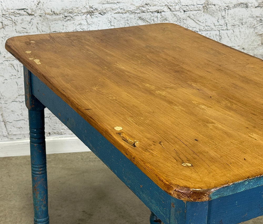 Pine Top Table With Blue Base