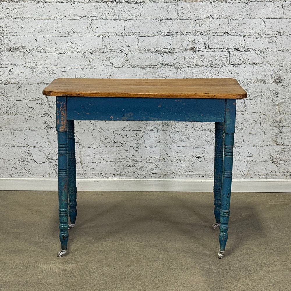 Pine Top Table With Blue Base