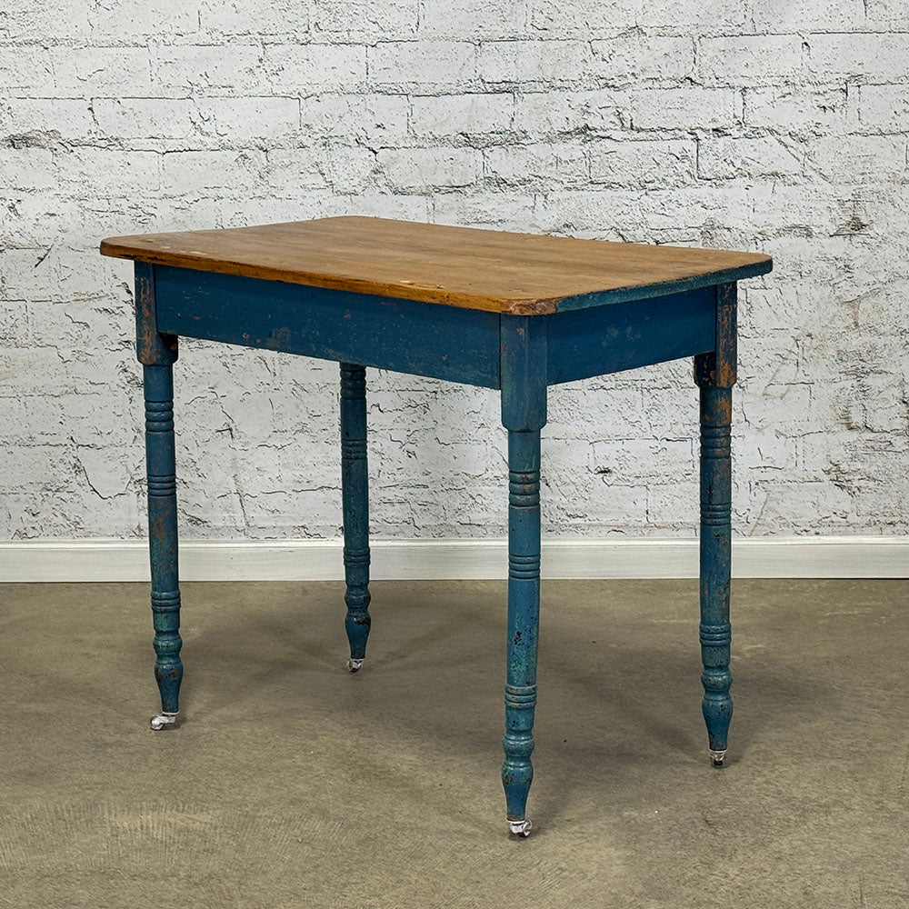 Pine Top Table With Blue Base