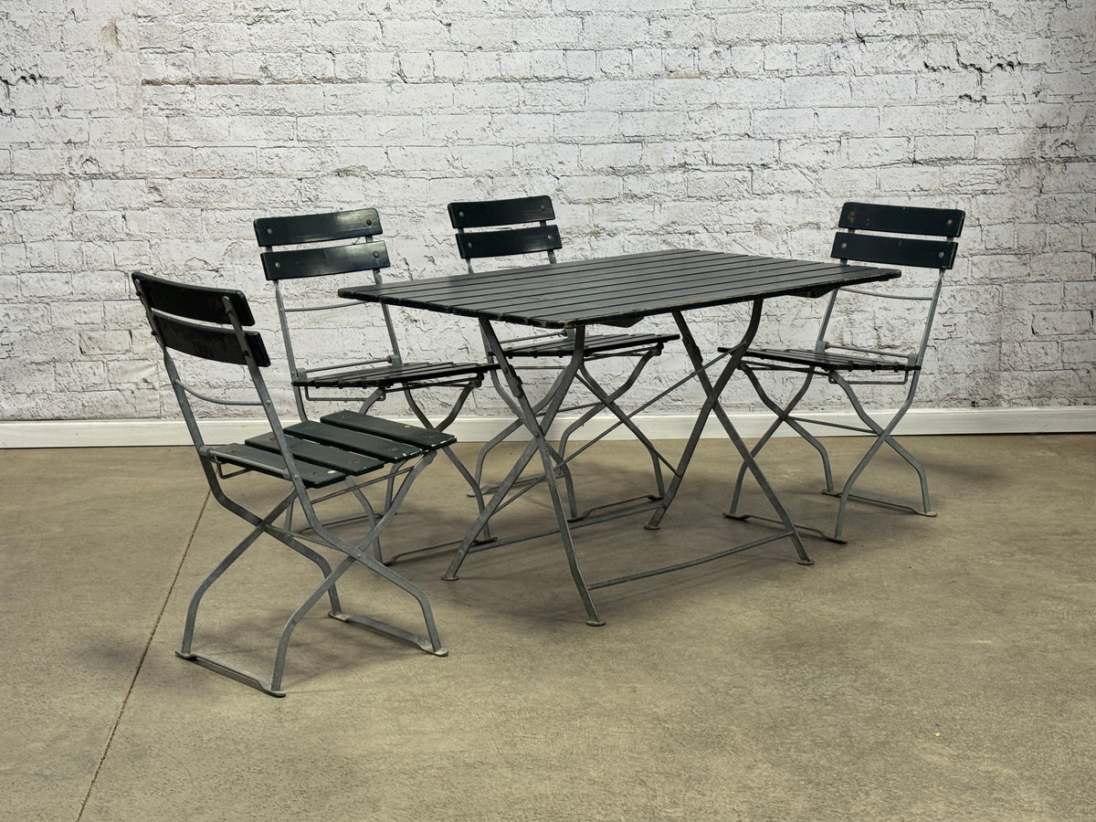 Vintage Slatted Folding Table + Four Chairs