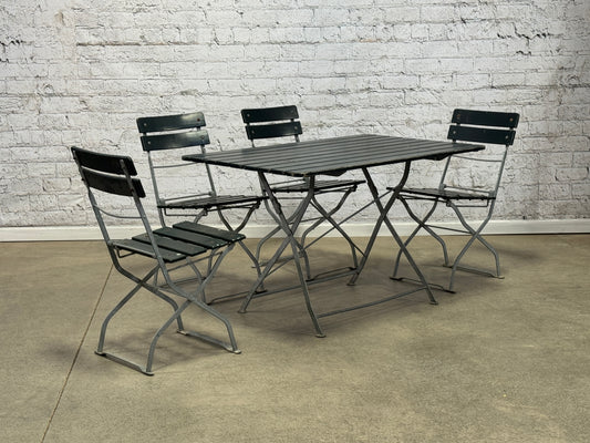 Vintage Slatted Folding Table + Four Chairs