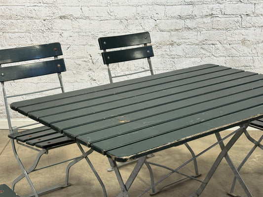 Vintage Slatted Folding Table + Four Chairs
