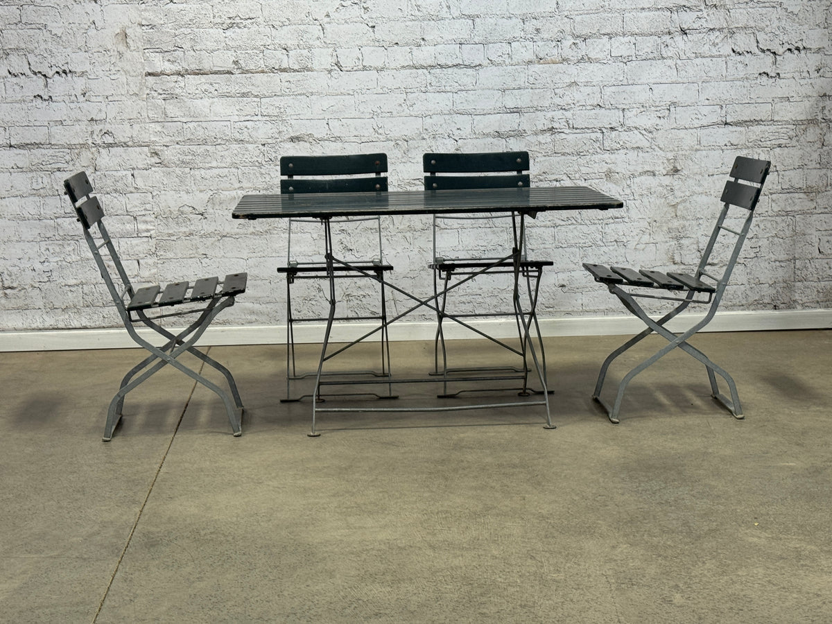 Vintage Slatted Folding Table + Four Chairs