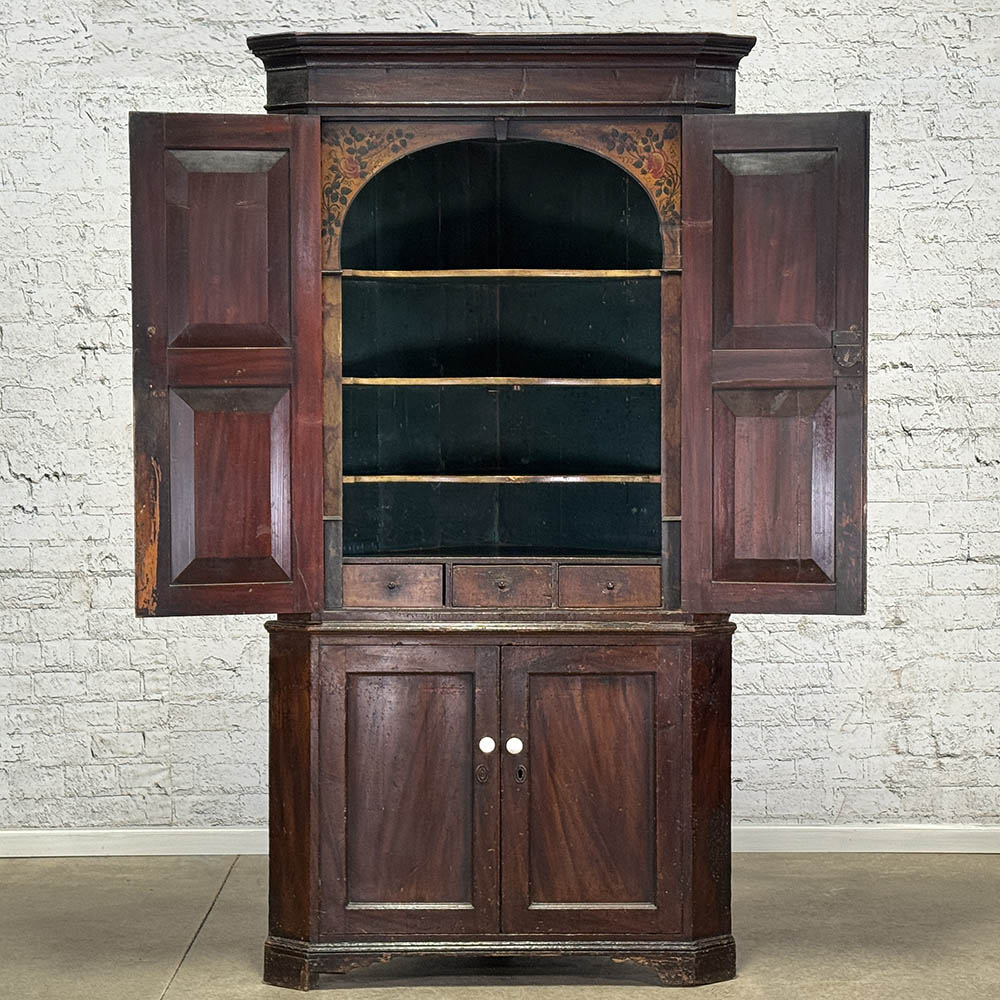 Antique English Two Piece Corner Cupboard c.1850