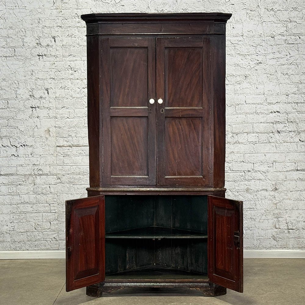 Antique English Two Piece Corner Cupboard c.1850