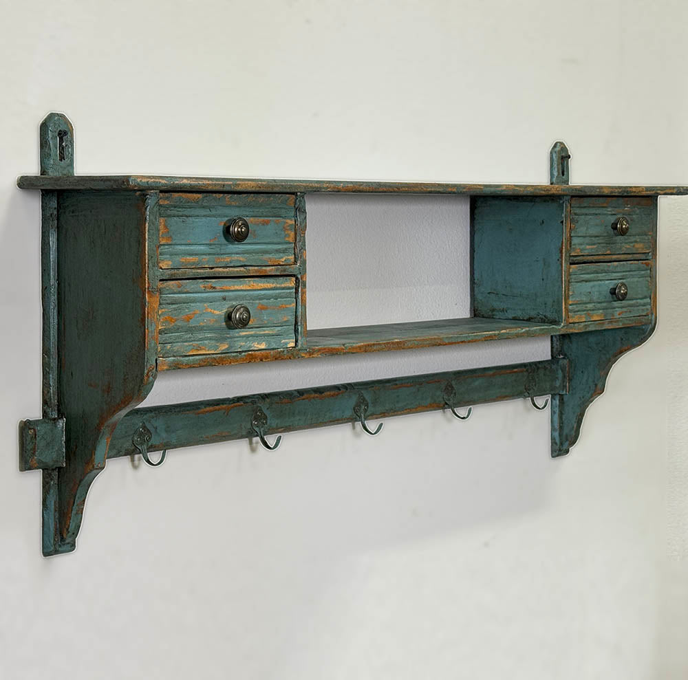 Antique French Green Painted Wall Rack