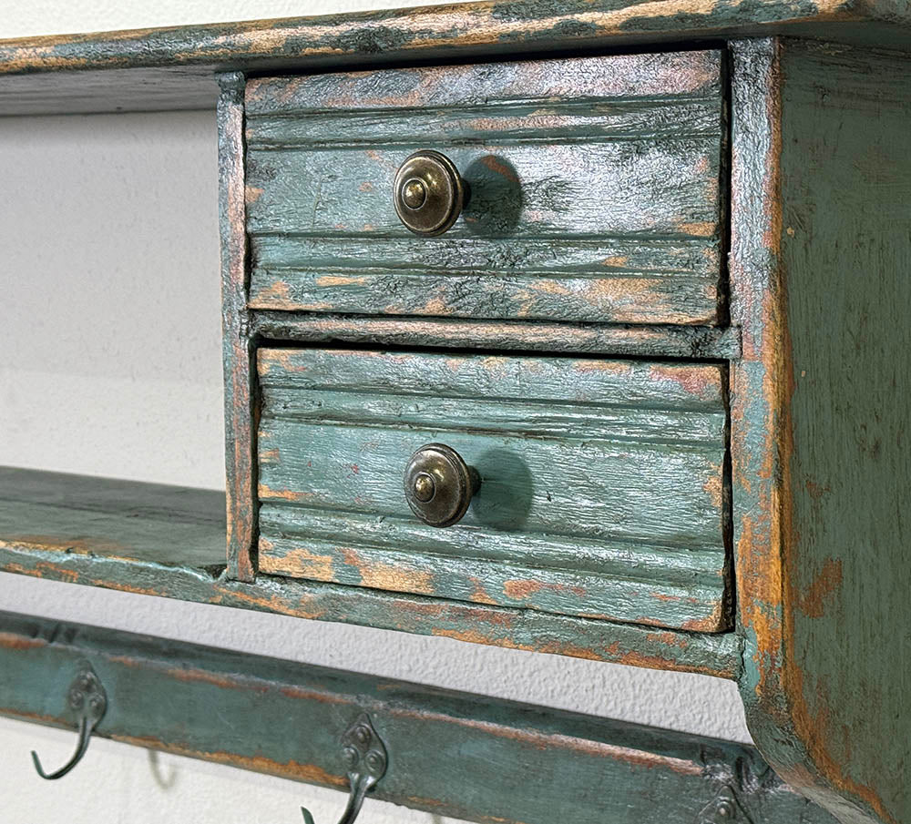 Antique French Green Painted Wall Rack