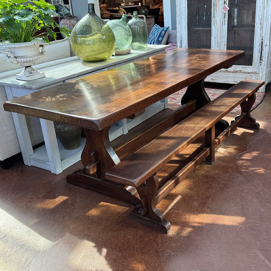 Antique Oak French Trestle Table with Bench