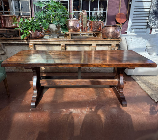 Antique Oak French Trestle Table with Bench