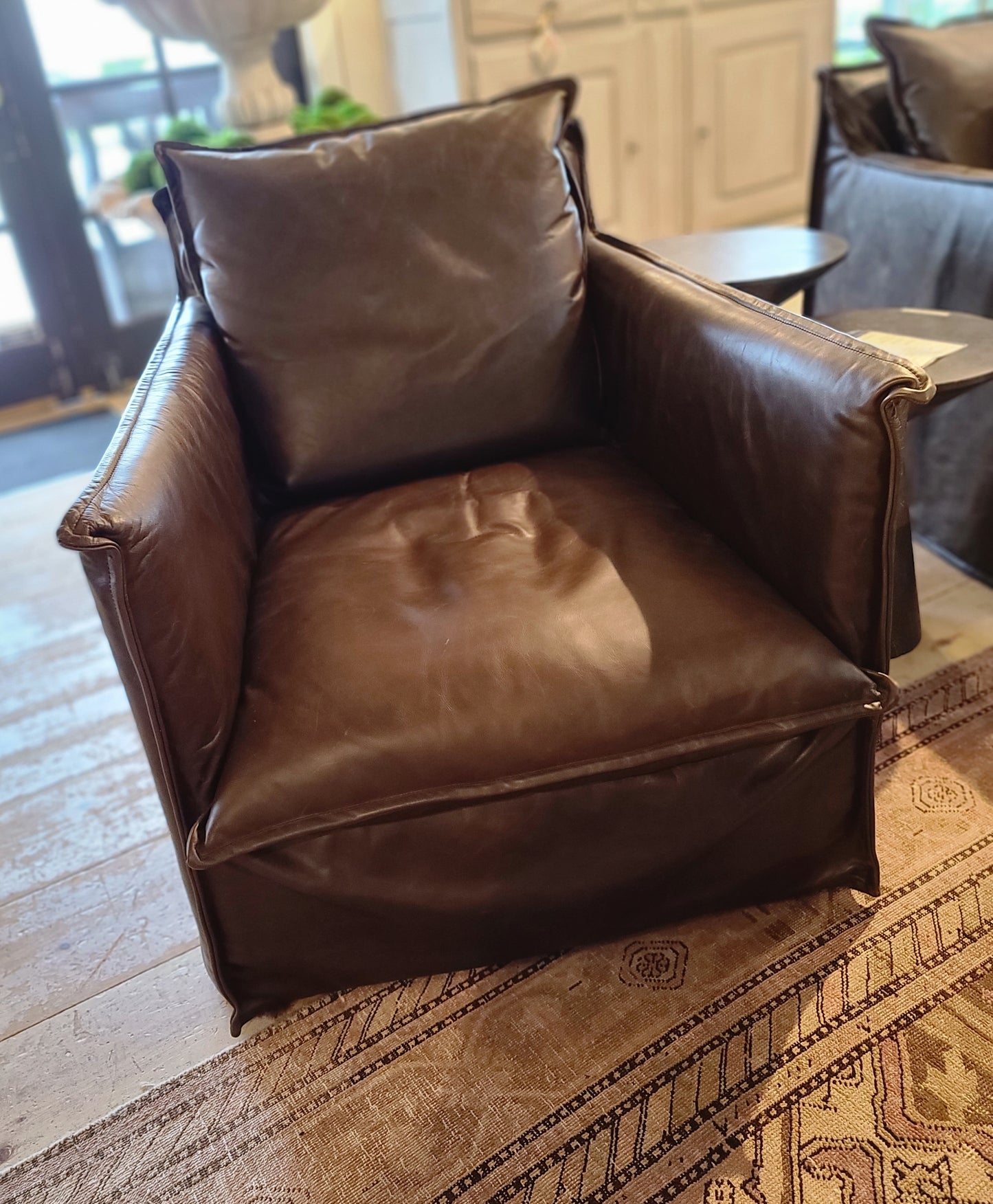 1297-01SW Slipcovered Leather Swivel Chair