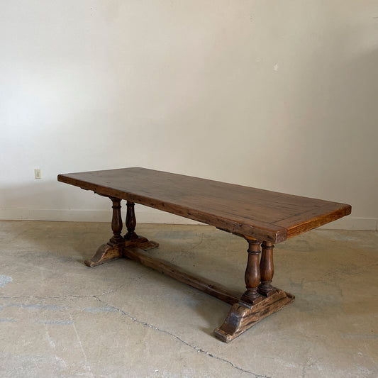 Antique Oak Double Pillar Trestle Table