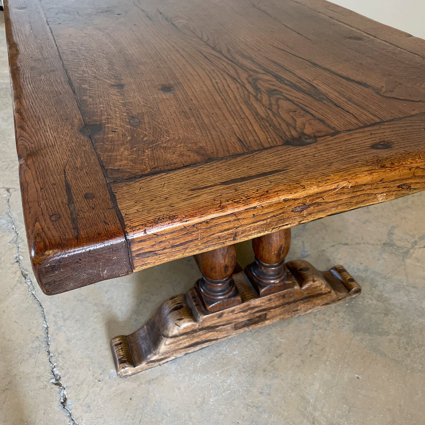 Antique Oak Double Pillar Trestle Table