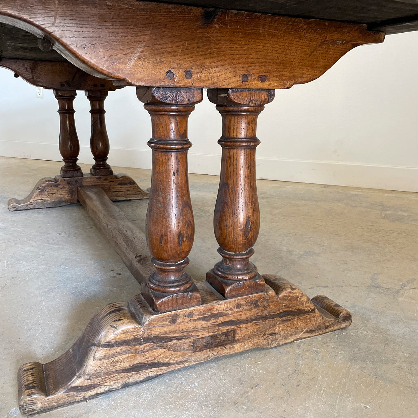 Antique Oak Double Pillar Trestle Table