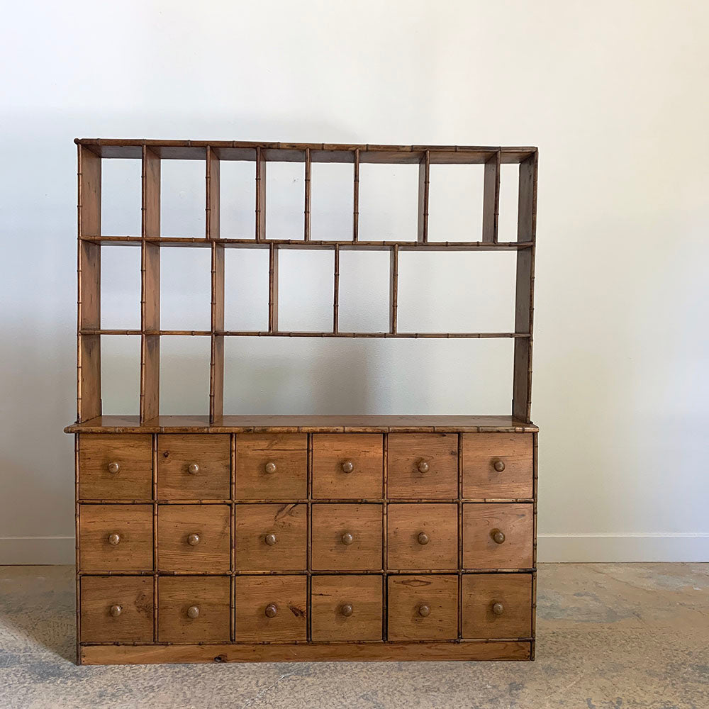 Antique Bamboo Bank of Drawers