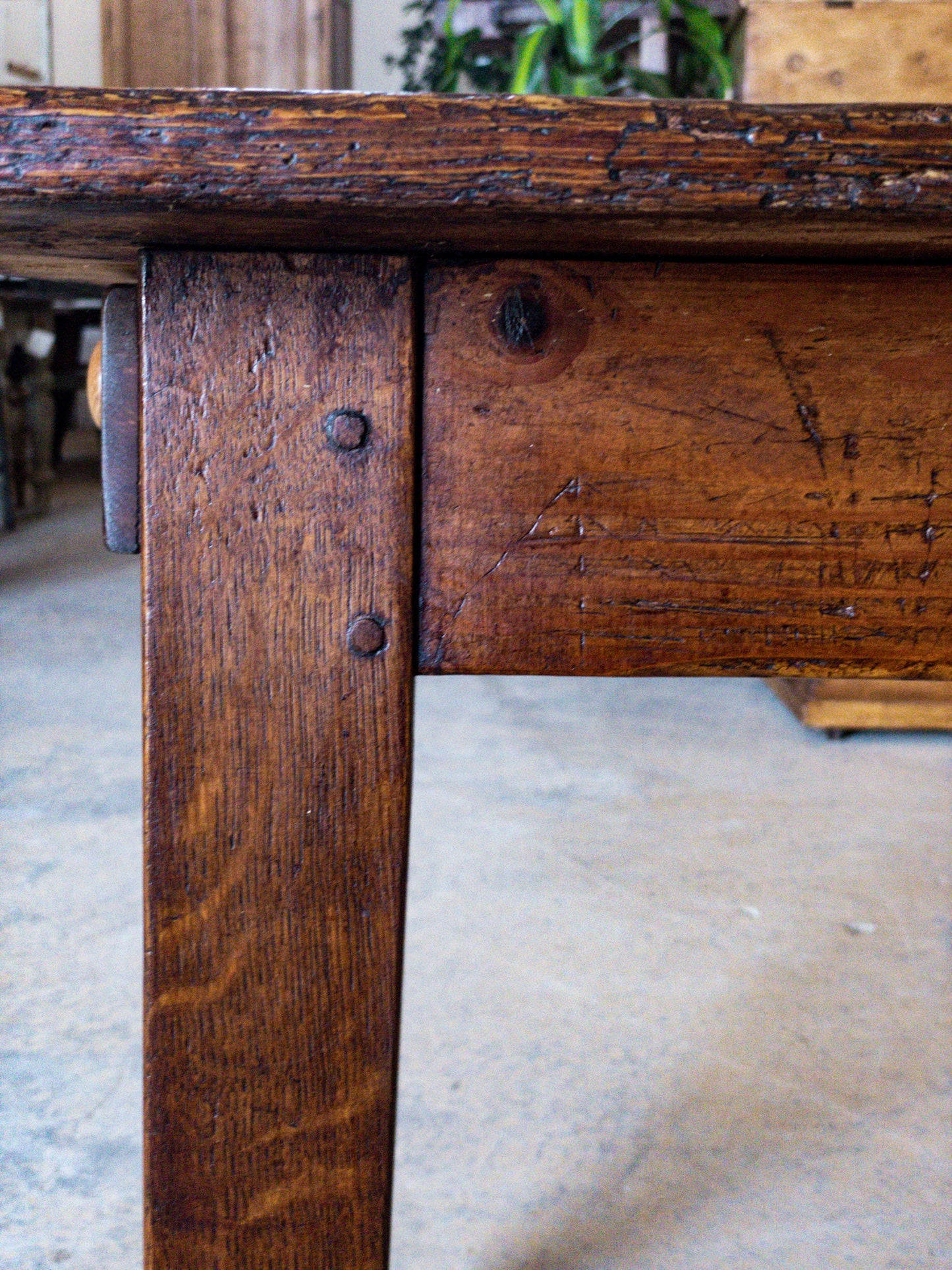 Antique French Pine Table with End Drawer